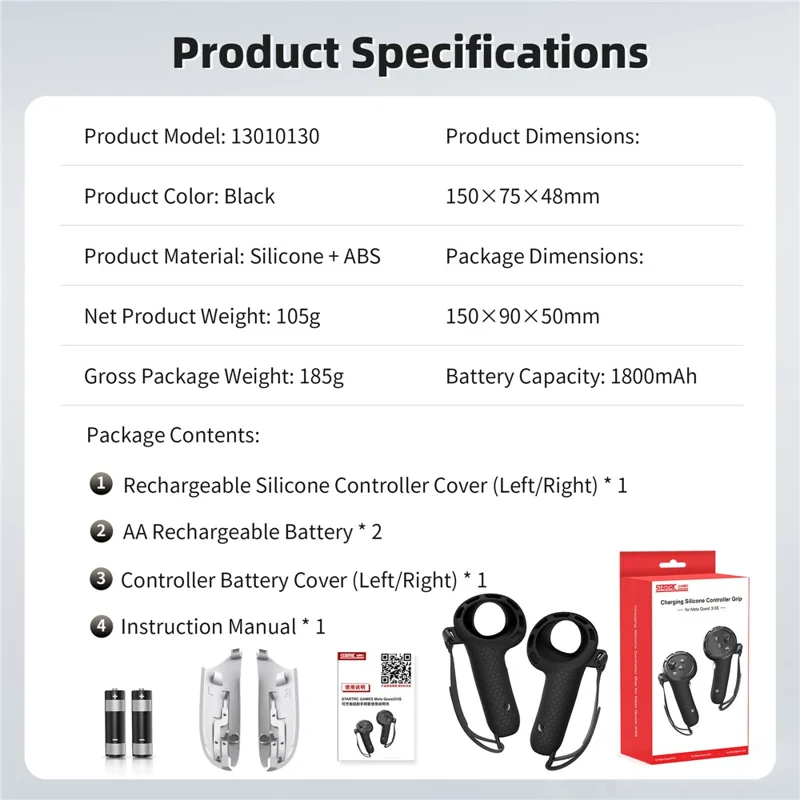 STARTRC GAMES Controllerhuls voor Meta Quest 3 / 3S met 2 batterijen, siliconen gripbeugel voor VR-headset