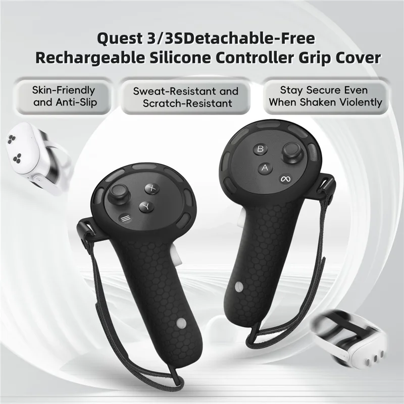 STARTRC GAMES Controllerhuls voor Meta Quest 3 / 3S met 2 batterijen, siliconen gripbeugel voor VR-headset