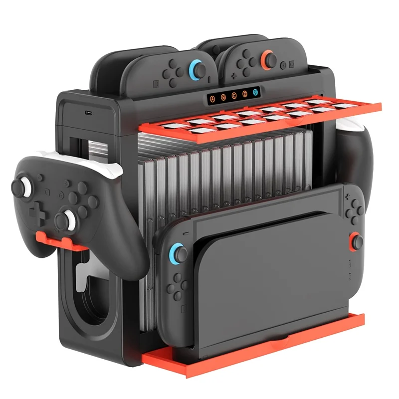 Stacja ładująca IPEGA PG-SW2027 do Nintendo Switch / stojak magazynujący do Switch 2 z 8-miestną stacją ładującą kontrolery / portem USB / szczelinami na karty do gier