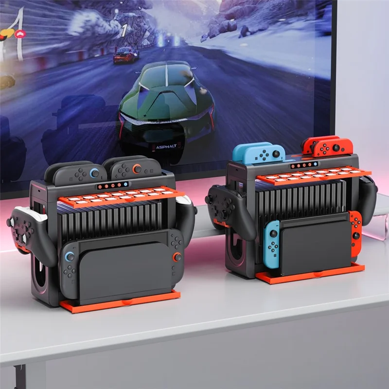 Stacja ładująca IPEGA PG-SW2027 do Nintendo Switch / stojak magazynujący do Switch 2 z 8-miestną stacją ładującą kontrolery / portem USB / szczelinami na karty do gier