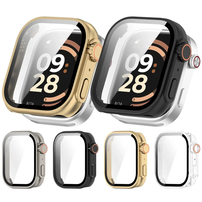 Custodia integrata per Xiaomi Redmi Watch 6, trasforma in stile Ultra 3, custodia rigida in PC + protezione schermo in vetro temperato - Nero