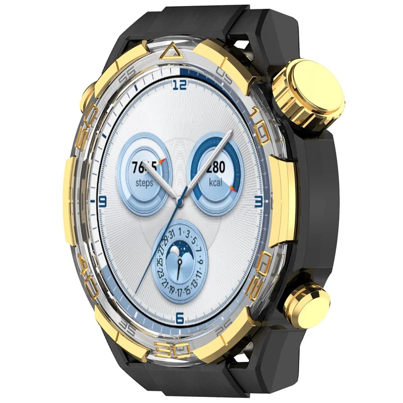 For Huawei Watch GT 5 46mm Case Hollow Design Hard PC Protective Cover Scratch Resistant - Black / Gold