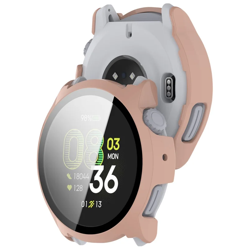 For Coros Pace 4 Case Hard PC Watch Protective Cover with Tempered Glass Film - Pink