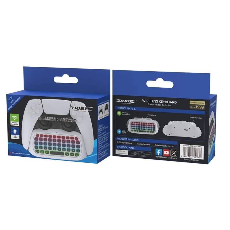 DOBE FOMIS ELECTRONICS TP5-35135 For Sony PS 5 / 5 Elite Controller Wireless Keyboard with Backlight and Mic Function - White