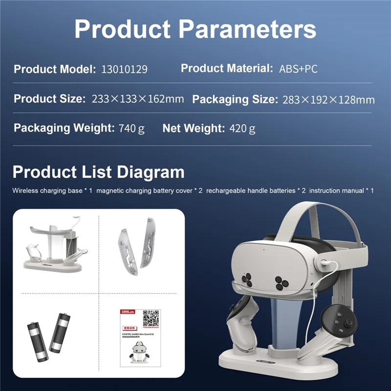 STARTRC GAMES For Meta Quest 3 / 3S Charging Dock Station with Dual Batteries, RGB Ambient Light, VR Headset Storage Holder