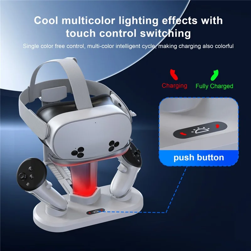 STARTRC GAMES For Meta Quest 3 / 3S Charging Dock Station with Dual Batteries, RGB Ambient Light, VR Headset Storage Holder