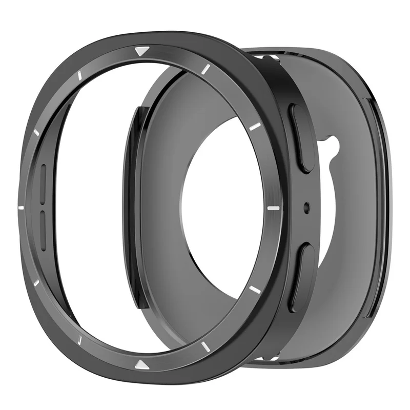 For Samsung Galaxy Watch8 44mm Metal Frame PC Protective Case Zinc Alloy Shell Cover with Scale Markings - Black  /  White