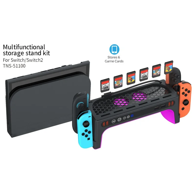 DOBE FOMIS ELECTRONICS TNS-51100 For Nintendo Switch 2  /  Switch Console Dock Cooling Fan Controller Charging Stand with RGB Lights Game Card Storage - Black