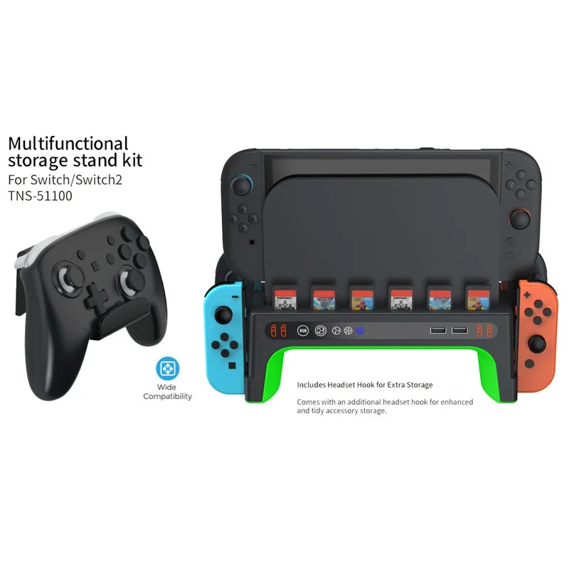 DOBE FOMIS ELECTRONICS TNS-51100 For Nintendo Switch 2  /  Switch Console Dock Cooling Fan Controller Charging Stand with RGB Lights Game Card Storage - Black