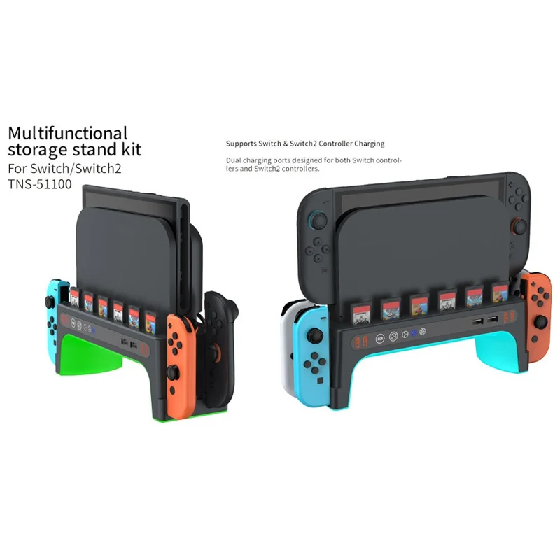 DOBE FOMIS ELECTRONICS TNS-51100 For Nintendo Switch 2  /  Switch Console Dock Cooling Fan Controller Charging Stand with RGB Lights Game Card Storage - Black