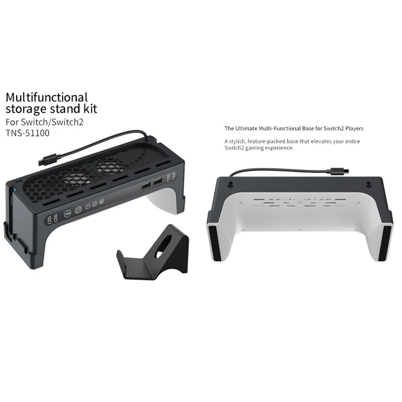 DOBE FOMIS ELECTRONICS TNS-51100 For Nintendo Switch 2  /  Switch Console Dock Cooling Fan Controller Charging Stand with RGB Lights Game Card Storage - Black