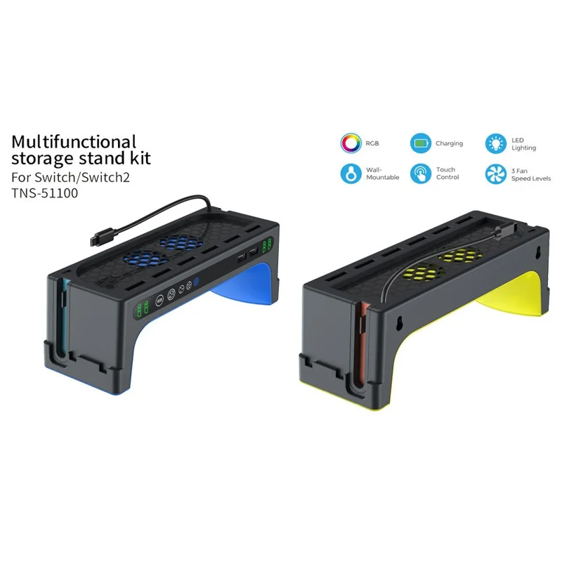 DOBE FOMIS ELECTRONICS TNS-51100 For Nintendo Switch 2  /  Switch Console Dock Cooling Fan Controller Charging Stand with RGB Lights Game Card Storage - Black