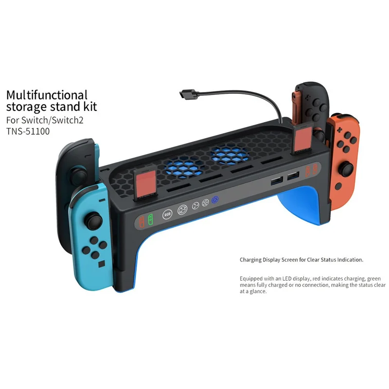 DOBE FOMIS ELECTRONICS TNS-51100 For Nintendo Switch 2  /  Switch Console Dock Cooling Fan Controller Charging Stand with RGB Lights Game Card Storage - Black