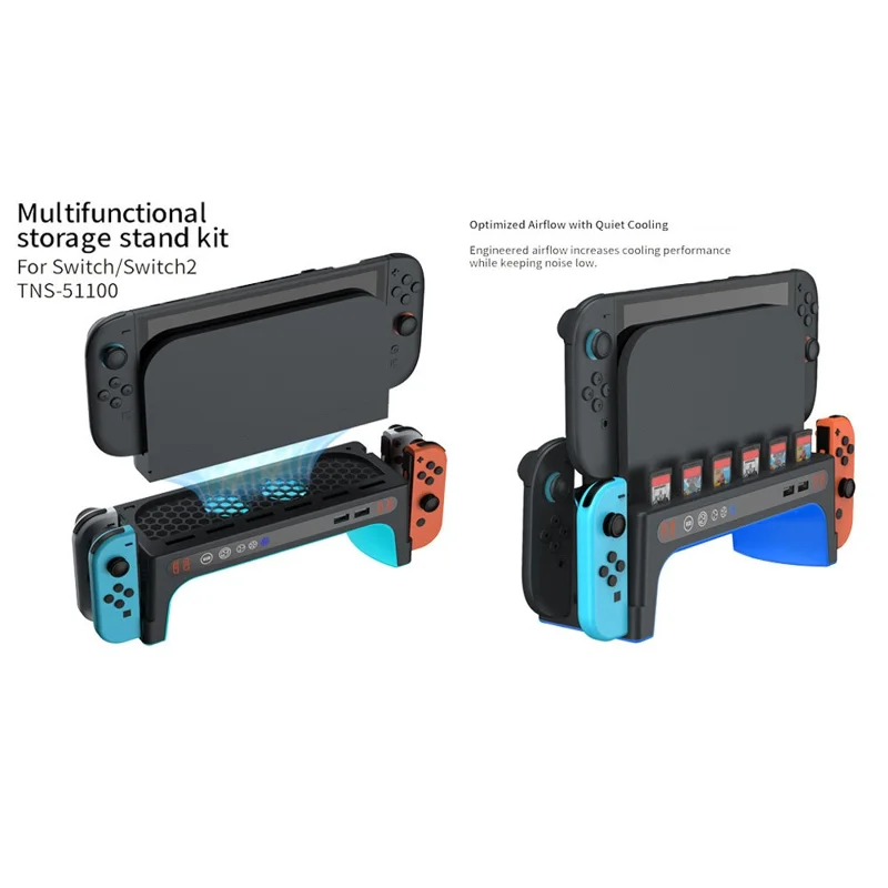 DOBE FOMIS ELECTRONICS TNS-51100 For Nintendo Switch 2  /  Switch Console Dock Cooling Fan Controller Charging Stand with RGB Lights Game Card Storage - Black