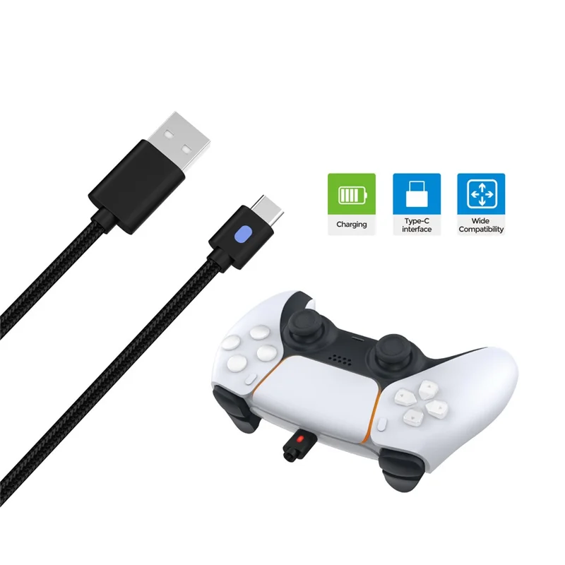 DOBE FOMIS ELECTRONICS TY-0803B 3m Gaming Controller Charging Cable for Sony PlayStation 5 / Nintendo Switch / Xbox Series USB-A to USB-C Data Cord - Black
