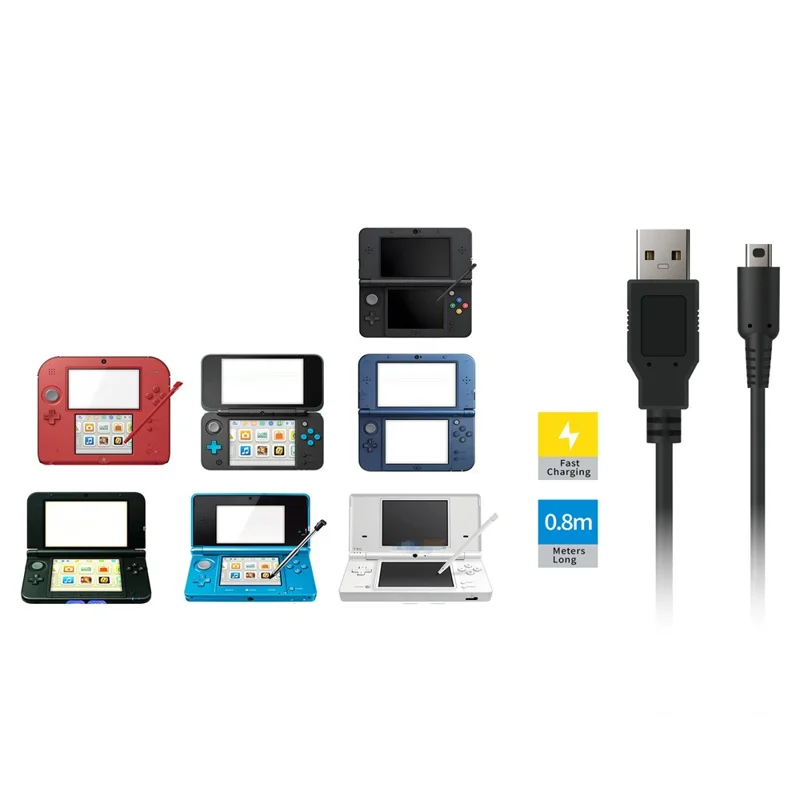 DOBE FOMIS ELECTRONICS TNS-51129 0.8m USB-A to Mini-USB Charging Cable for Nintendo 3DS XL / 3DS / 2DS - Black