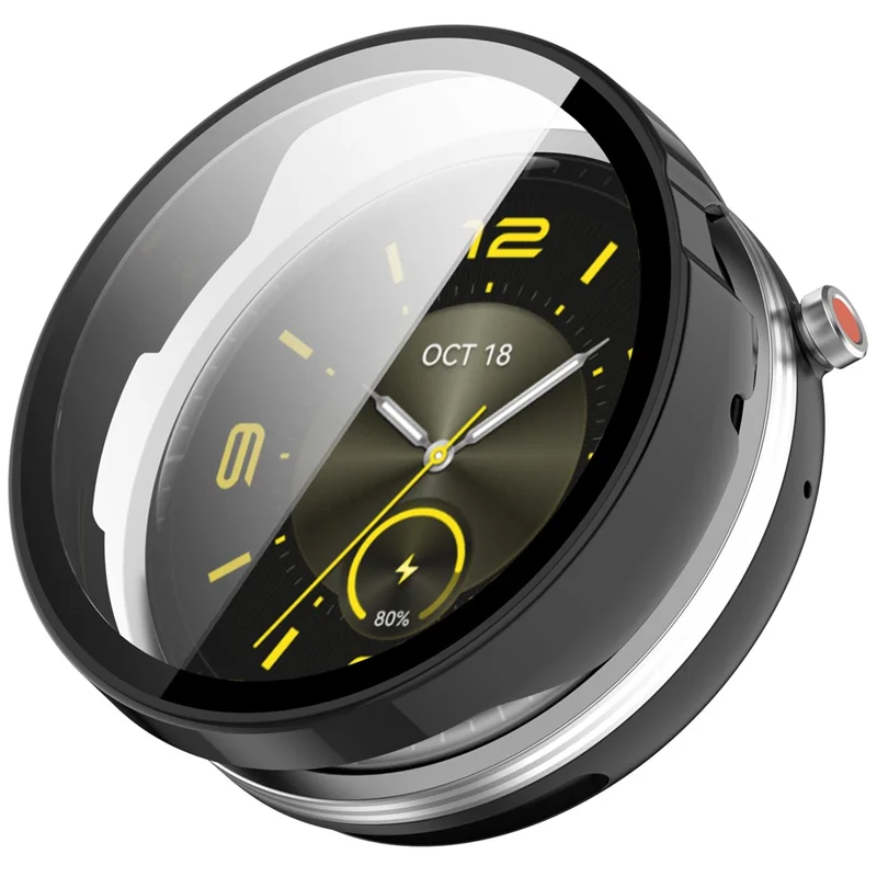 For Honor Watch GS 5 Case Hard PC Watch Protective Cover with Tempered Glass Film - Black