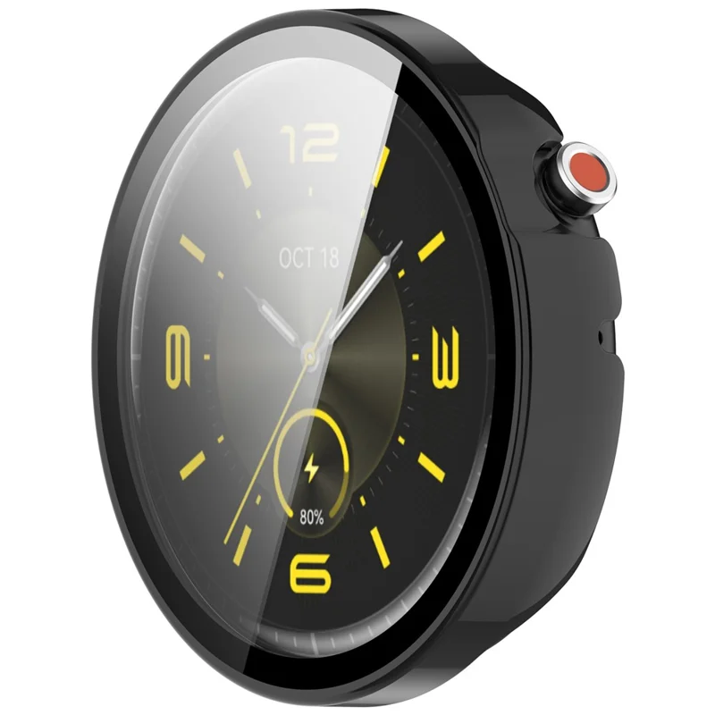 For Honor Watch GS 5 Case Hard PC Watch Protective Cover with Tempered Glass Film - Black