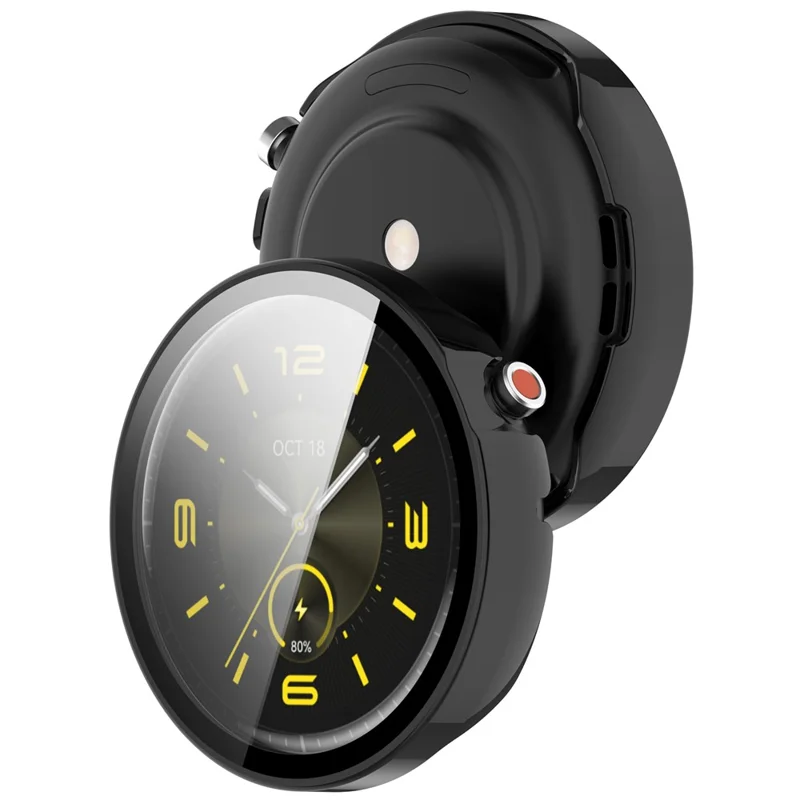 For Honor Watch GS 5 Case Hard PC Watch Protective Cover with Tempered Glass Film - Black