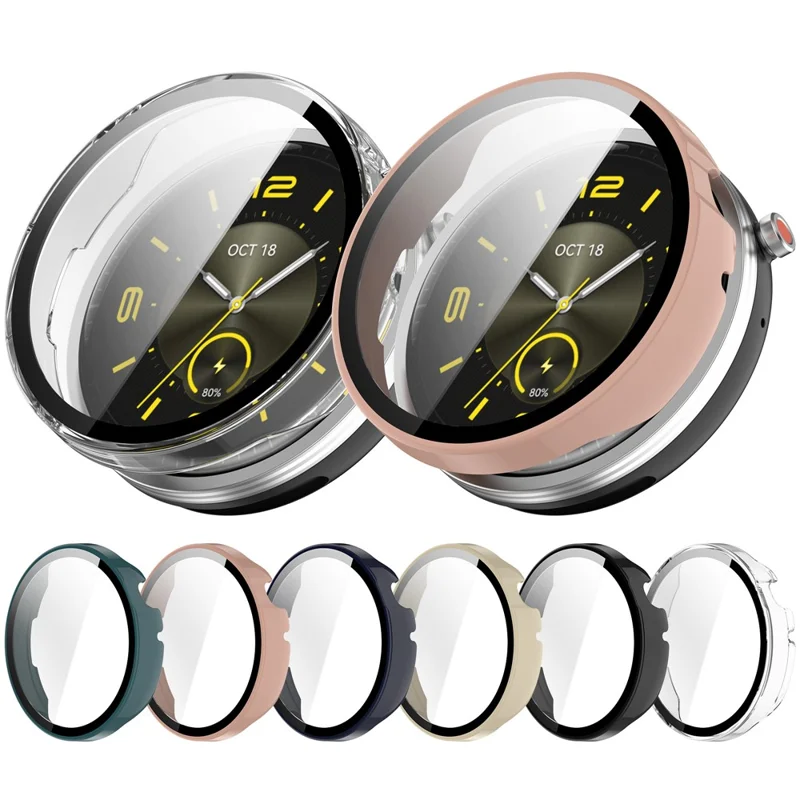 For Honor Watch GS 5 Case Hard PC Watch Protective Cover with Tempered Glass Film - Black