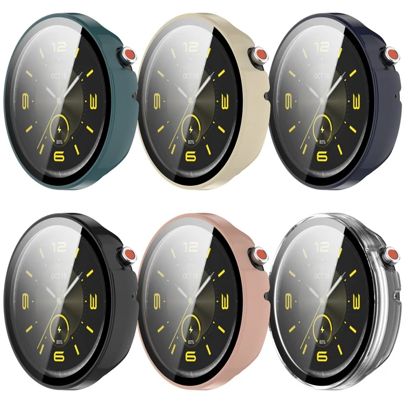 For Honor Watch GS 5 Case Hard PC Watch Protective Cover with Tempered Glass Film - Black