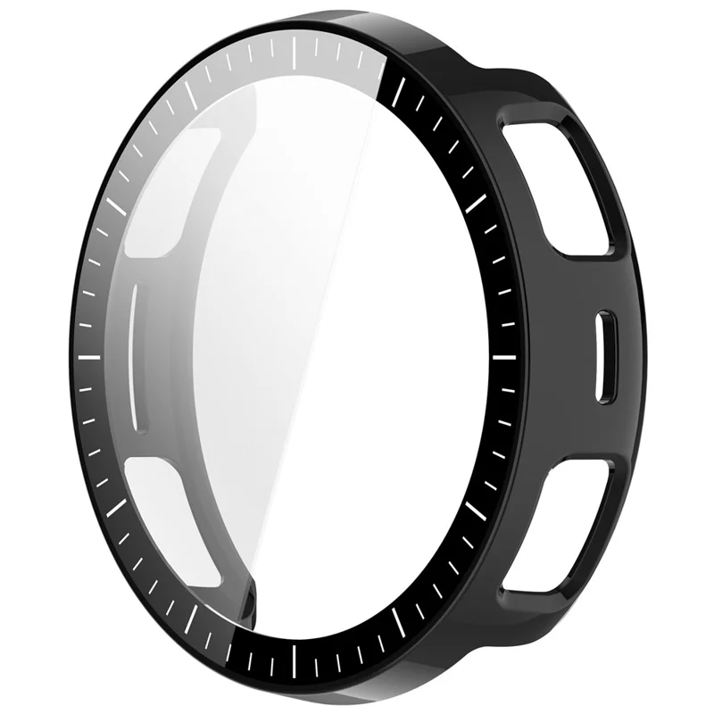 For Huami Amazfit Active 3 Premium Case Hard PC Watch Protective Cover with Tempered Glass Film - Glossy Black