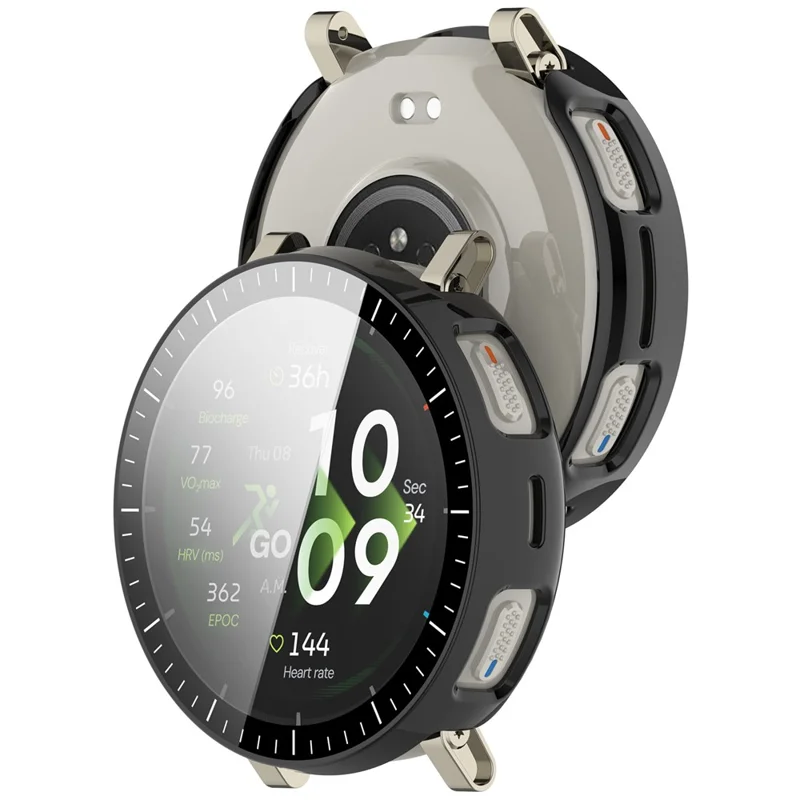 For Huami Amazfit Active 3 Premium Case Hard PC Watch Protective Cover with Tempered Glass Film - Glossy Black