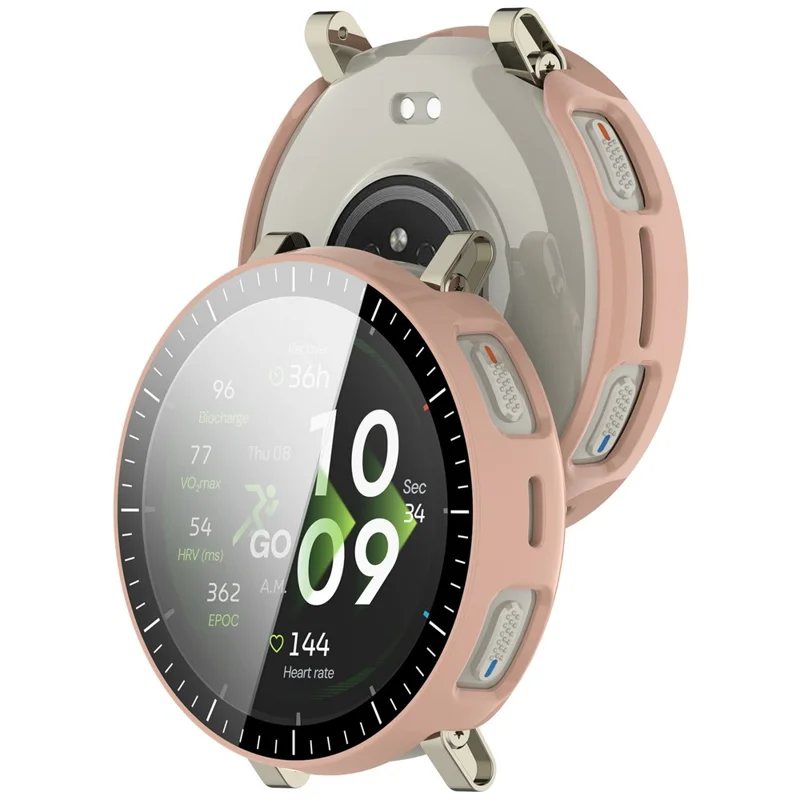 For Huami Amazfit Active 3 Premium Watch Case PC Frame Cover with Tempered Glass Screen Film - Pink