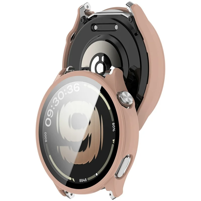 For Oppo Watch S  /  OnePlus Watch Lite Watch Case PC Frame Cover with Tempered Glass Screen Film - Pink