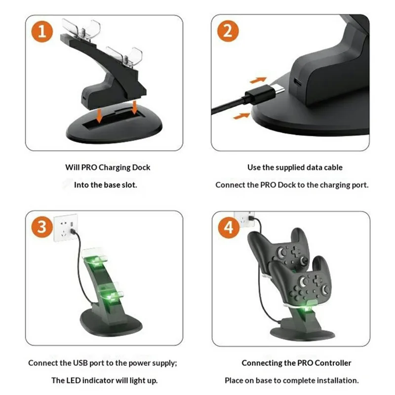 IPLAY HBS-2908 For Nintendo Switch 2 Pro Dual Controller Charging Dock with LED Indicator - Black