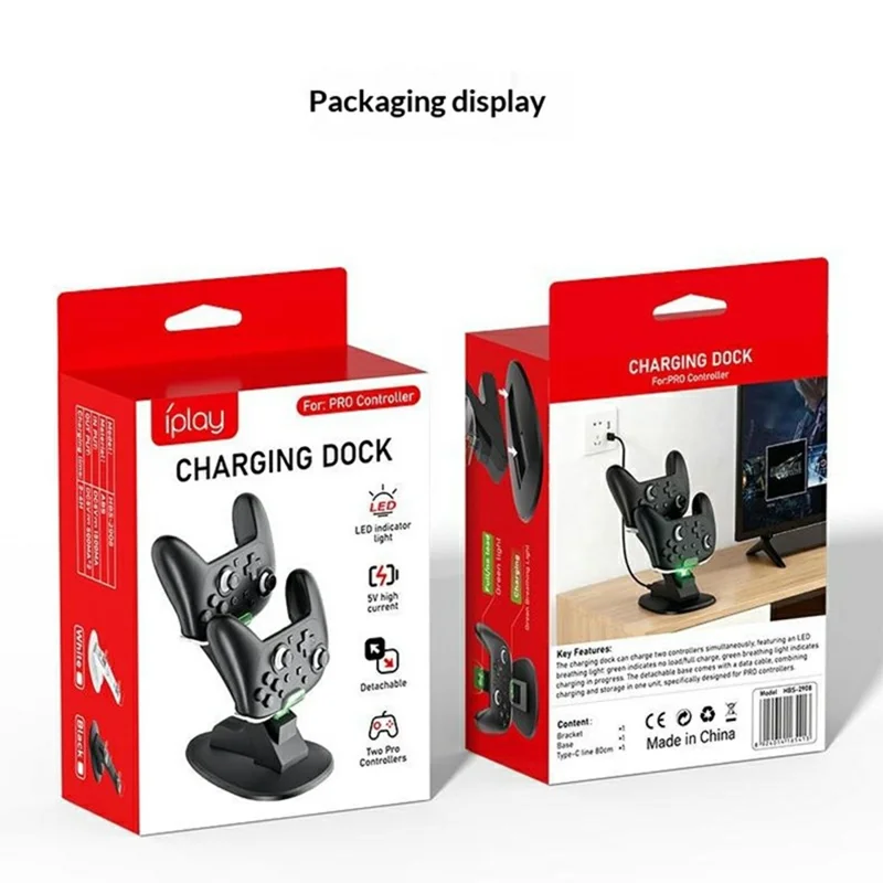 IPLAY HBS-2908 For Nintendo Switch 2 Pro Dual Controller Charging Dock with LED Indicator - Black
