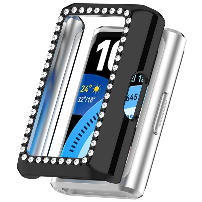 For Huawei Band 11 Pro Watch Case Rhinestone Decor Hard PC Hollow Watch Cover - Electroplating Black