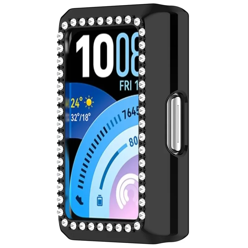 For Huawei Band 11 Pro Watch Case Rhinestone Decor Hard PC Hollow Watch Cover - Electroplating Black