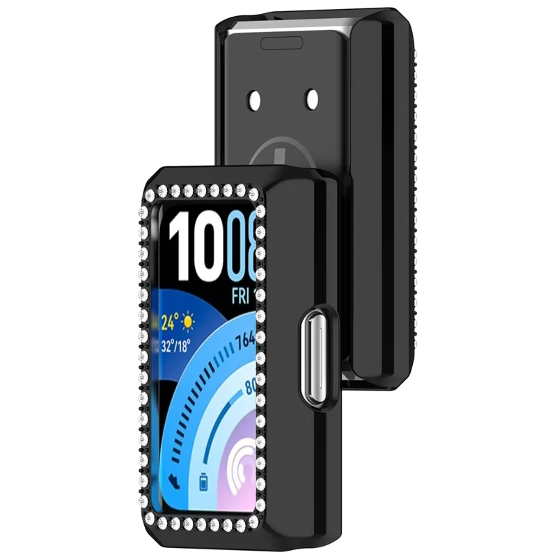 For Huawei Band 11 Pro Watch Case Rhinestone Decor Hard PC Hollow Watch Cover - Electroplating Black