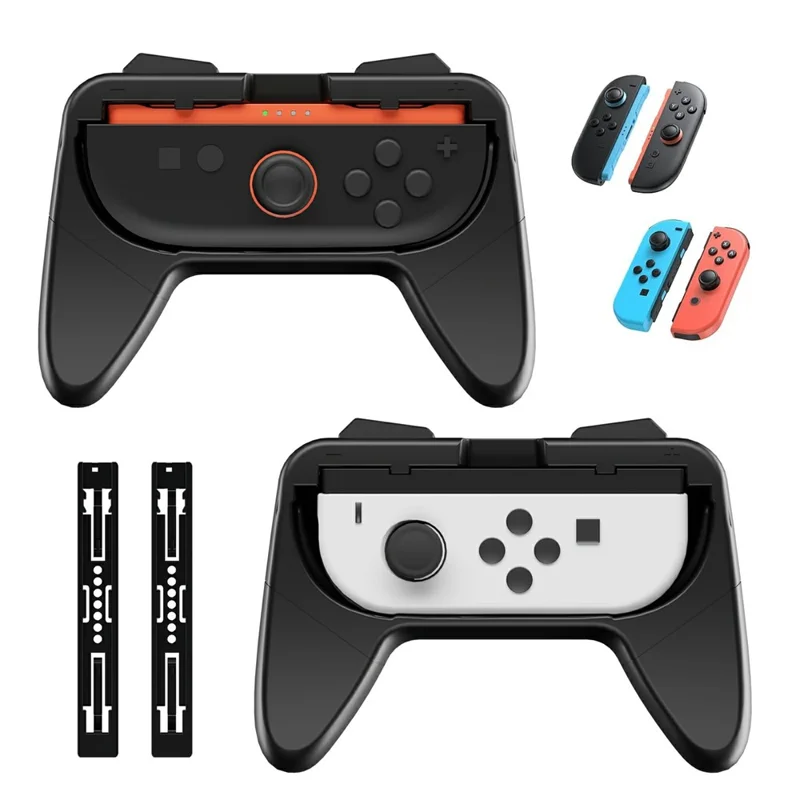 Pour Nintendo Switch OLED / Switch 2 Lot de 2 poignées de manette de jeu Confort ergonomique Support portable avec patins en caoutchouc souple - Noir