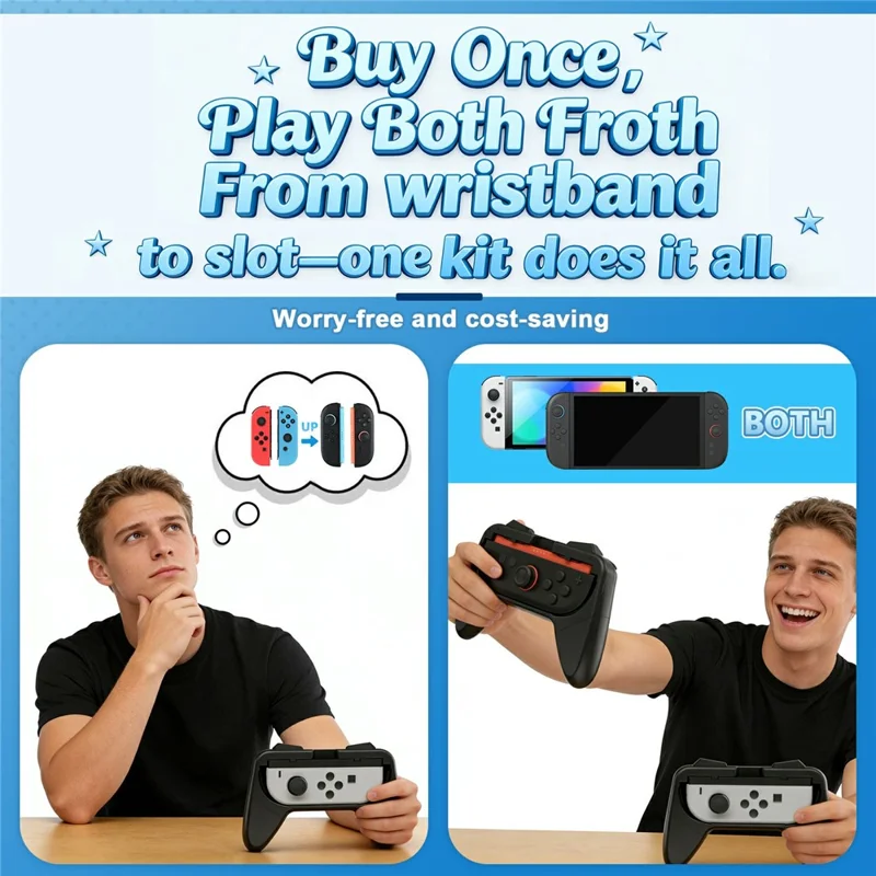 Pour Nintendo Switch OLED / Switch 2 Lot de 2 poignées de manette de jeu Confort ergonomique Support portable avec patins en caoutchouc souple - Noir