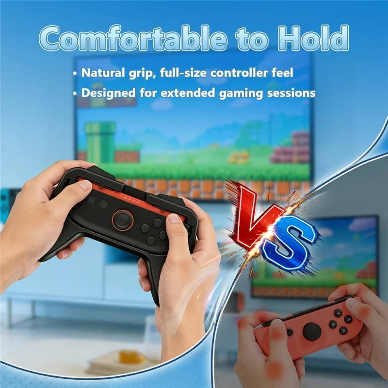 Pour Nintendo Switch OLED / Switch 2 Lot de 2 poignées de manette de jeu Confort ergonomique Support portable avec patins en caoutchouc souple - Noir