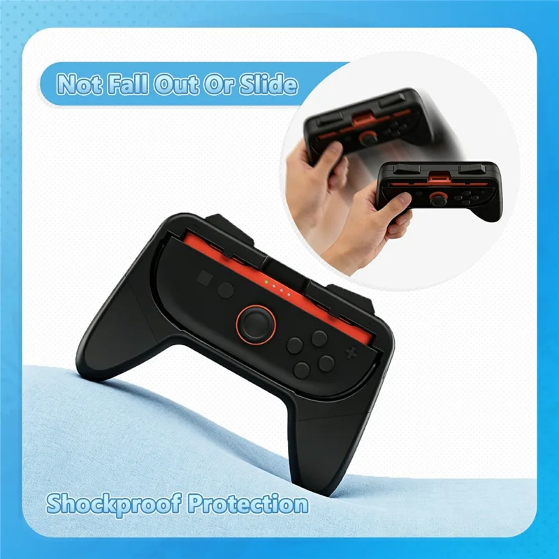 Pour Nintendo Switch OLED / Switch 2 Lot de 2 poignées de manette de jeu Confort ergonomique Support portable avec patins en caoutchouc souple - Noir