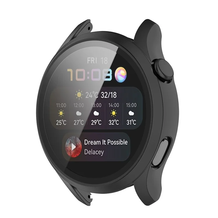 For Huawei Watch 3 All-Around PC Protective Bumper Shell Built-in Tempered Glass Screen Protector Cover - Black