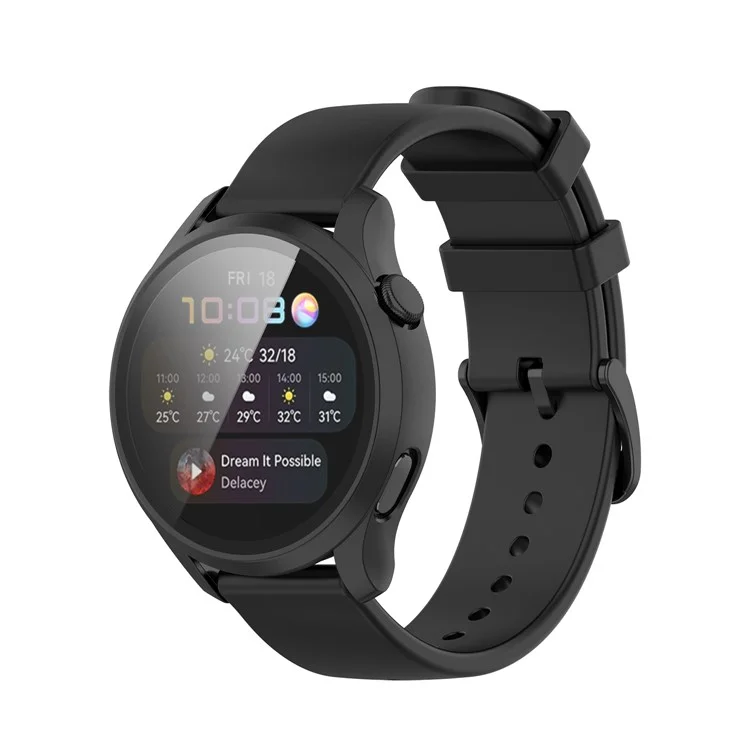 Per Huawei Watch 3 Custodia protettiva PC a tutto tondo con protezione dello schermo in vetro temperato integrata - Nero