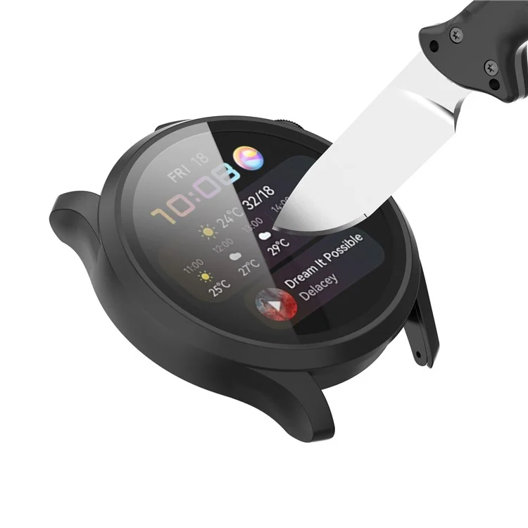 Per Huawei Watch 3 Custodia protettiva PC a tutto tondo con protezione dello schermo in vetro temperato integrata - Nero