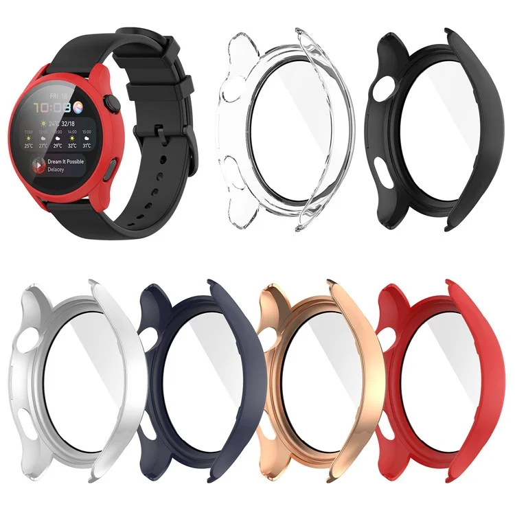Per Huawei Watch 3 Custodia protettiva PC a tutto tondo con protezione dello schermo in vetro temperato integrata - Nero