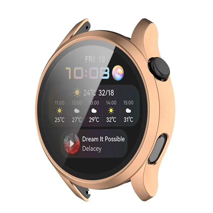 For Huawei Watch 3 All-Around PC Protective Bumper Shell Built-in Tempered Glass Screen Protector Cover - Rose Gold