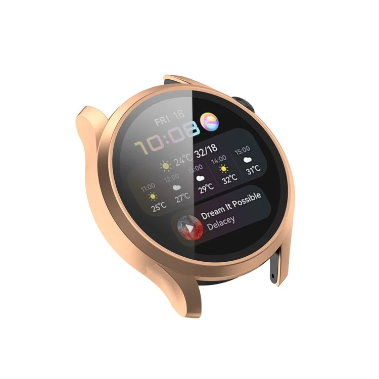 For Huawei Watch 3 All-Around PC Protective Bumper Shell Built-in Tempered Glass Screen Protector Cover - Rose Gold
