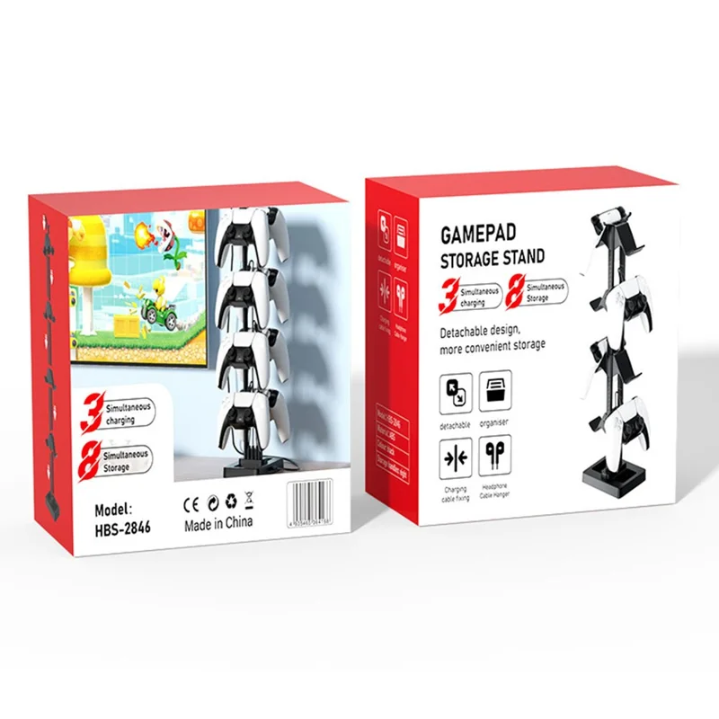 IPLAY HBS-2846 Gamepad Storage Stand 8 Controllers Charging Station for PS5 PS4 Xbox Switch Pro Desktop Organizer with Cable Management