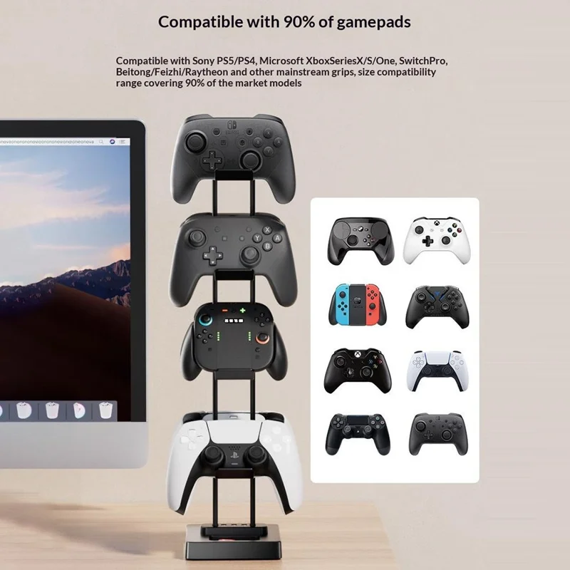 IPLAY HBS-2846 Gamepad Storage Stand 8 Controllers Charging Station for PS5 PS4 Xbox Switch Pro Desktop Organizer with Cable Management