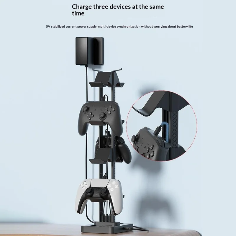 IPLAY HBS-2846 Gamepad Storage Stand 8 Controllers Charging Station for PS5 PS4 Xbox Switch Pro Desktop Organizer with Cable Management