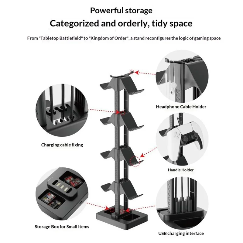 IPLAY HBS-2846 Gamepad Storage Stand 8 Controllers Charging Station for PS5 PS4 Xbox Switch Pro Desktop Organizer with Cable Management