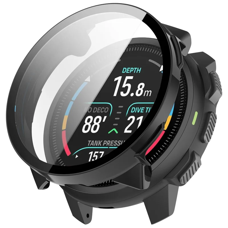 For Suunto Nautic S Hard PC Watch Case with Tempered Glass Screen Film - Black