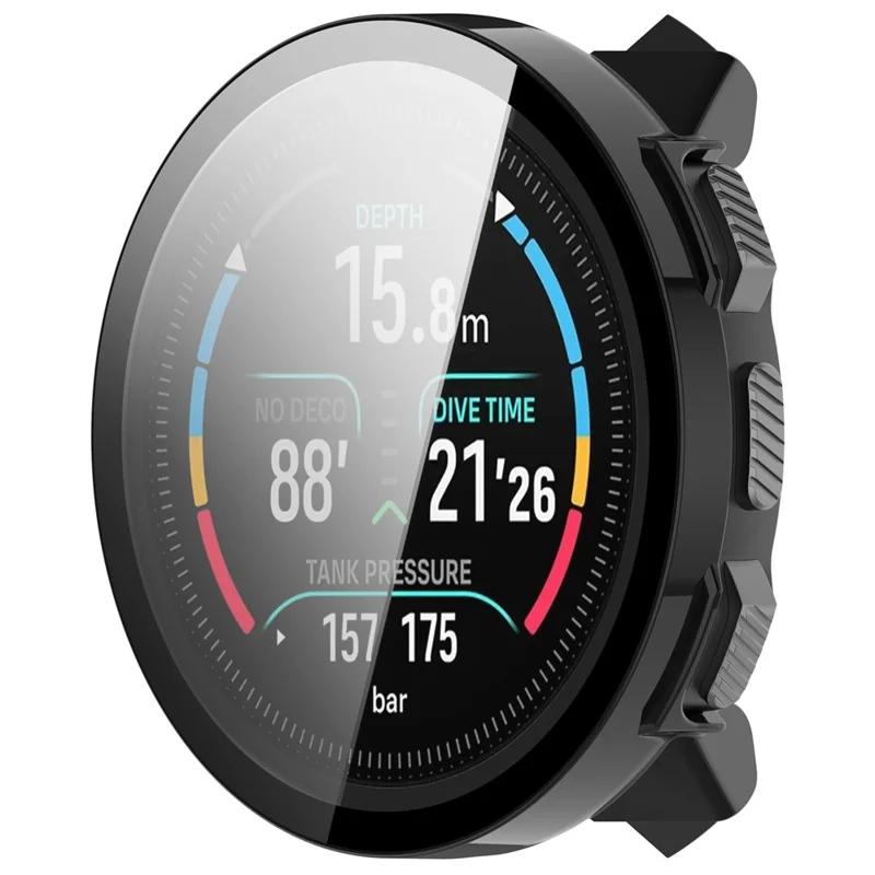 For Suunto Nautic S Hard PC Watch Case with Tempered Glass Screen Film - Black